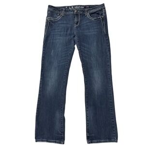 LA Idol USA Womens Jeans‎ Size 15 Bootcut Embellished White Stitching Dark Wash